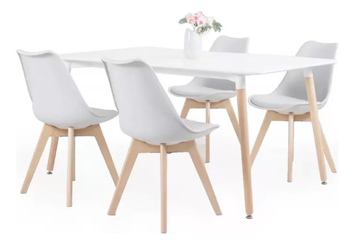Juego De Mesa Eames 140x80cm + 4 Sillas Tulip Color Blanco Diseño de la tela de las sillas Cuero Sintético