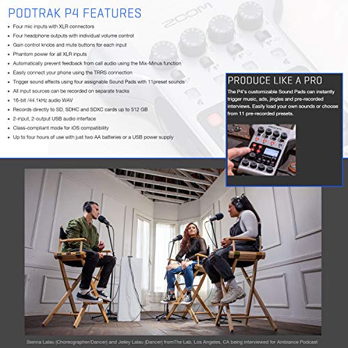 Grabadora Podcast Porttil Zoom Podtrak P4 + Mic Zoom M-1 + A
