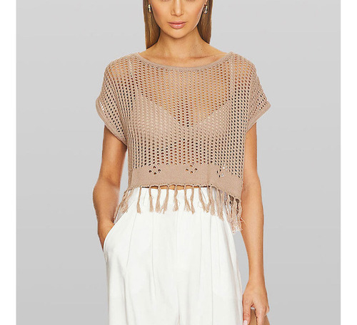 Blusa Tipo TĂșnica Holgada Con Cuello Redondo Y Flecos Para