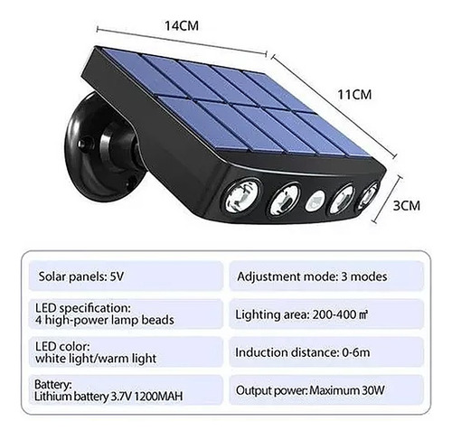 Pack 2 Foco Solar Led Jardin Pared Articulada Sensor Aplique