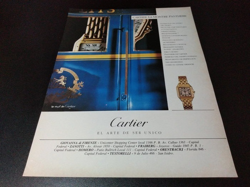 (pb370) Publicidad Clipping Relojes Cartier * 1989