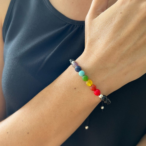 Imagen 7 de 10 de Pulsera 7 Chakras Con Onix Y Plata 925 Agalea Hombre Mujer