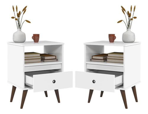 Imagem 2 de 5 de Kit Com 2 Mesas De Cabeceira Wood New Branco