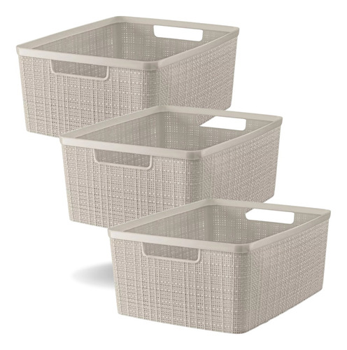 Korb Canasto Cajon Organizador Simil Yute Chico 8lt X 3 Unid Beige