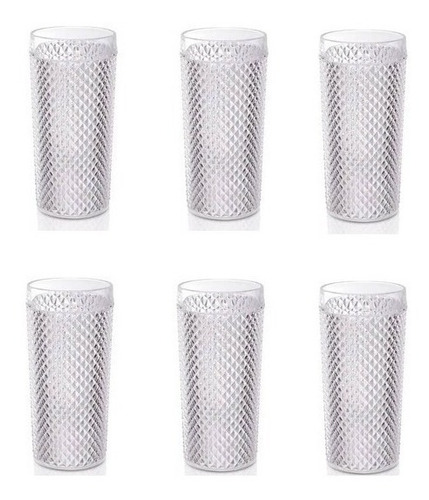 Imagem 4 de 4 de Kit 6 Copos Diamante Luxo 500ml Acrílico Crystal Suco Água