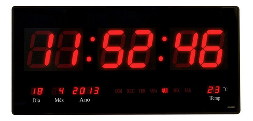 Reloj de pared LED digital grande, 46 cm, termómetro, fecha, fondo, color rojo