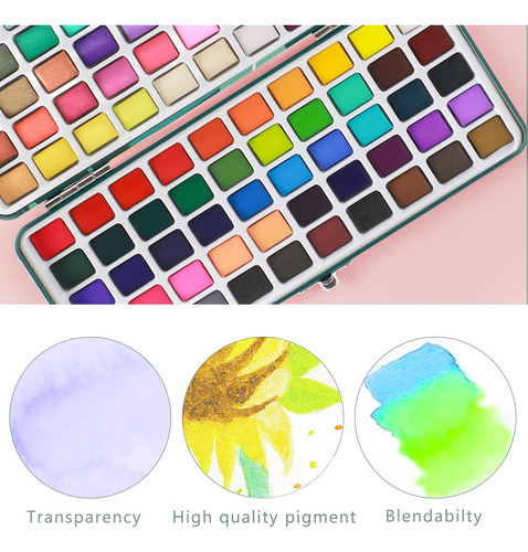Set Acuarelas 100 Colores En Caja, Pinceles Y Papeles