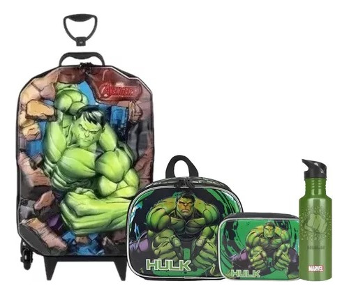 Kit Mochila Malinha Meninos Escolar Incrível Hulk Completo