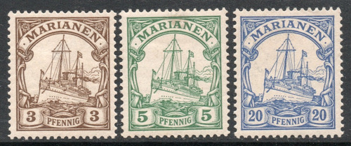 Imagen 1 de 1 de Mariana Is. Colonia Alemana 3 Sellos Barco Hohenzollern 1900