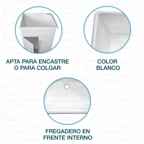 Imagen 6 de 10 de Pileta De Lavadero 52 X 45 De Fibra De Vidrio Marmolina Base