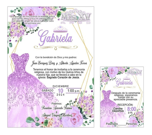 Invitaciones Para Xv Años Color Lila O Morado 50 Pzas.