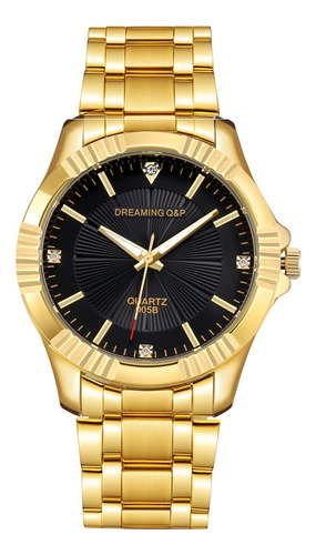 Reloj De Acero Inoxidable Dorado Con Cristales Estilo Clasic