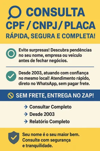 Consulta Cpf / Cnpj / Placa -seu Nome É O Seu Maior Bem!