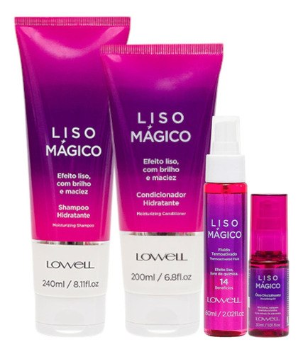 Liso Lowell Mágico Shampoo + Cond 200ml + Fluido 60ml + Óleo