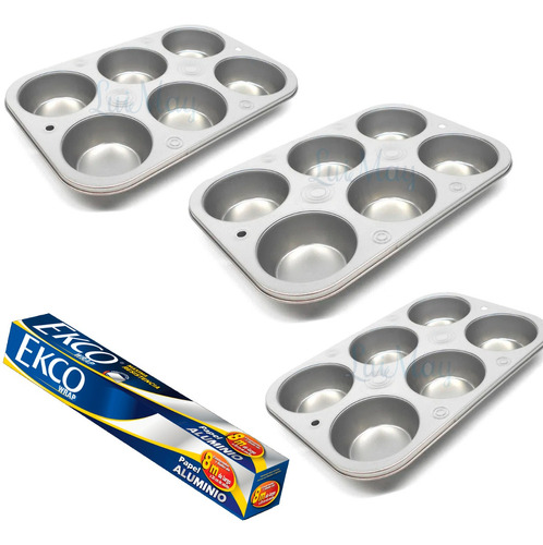 Kit De 3 Moldes Ekco Para Muffin + Aluminio 