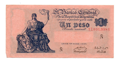 Billete 1 Peso Moneda Nacional Progreso Bottero 1843