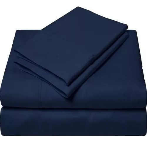 Imagen 2 de 4 de Juego Sábanas Microfibra Azul Oscuro Liso Semidoble