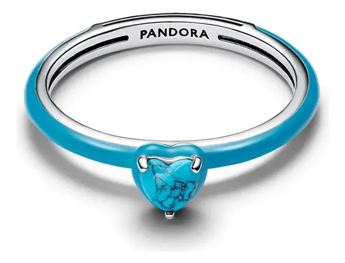 Anel De Prata Azul Com Coração Turquesa Pandora Tamanho 14
