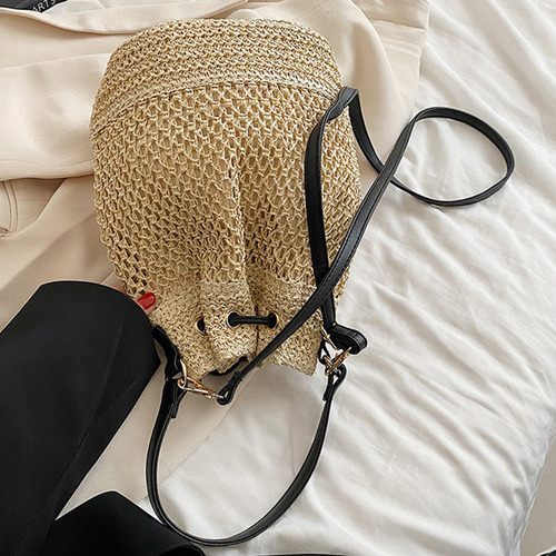 Bolso Tipo Bombonera De Paja De Verano Con Cordón A La Moda,