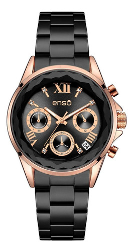 Reloj Enso Ladies Black Negro Ew1049l3 De Acero Para Mujer