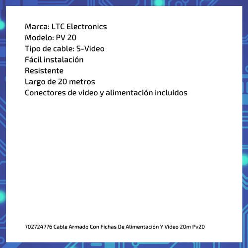 Imagen 6 de 10 de Cable Armado Con Fichas De Alimentación Y Video 20m Pv20