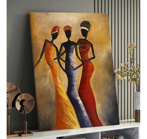 Quadro Três Africanas Tela Canvas 60x90 Borda Infinita