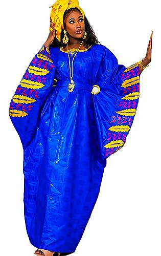 Ozlika Vestido Bazin Boubou Bordado Africano Cuenca Azul Rea