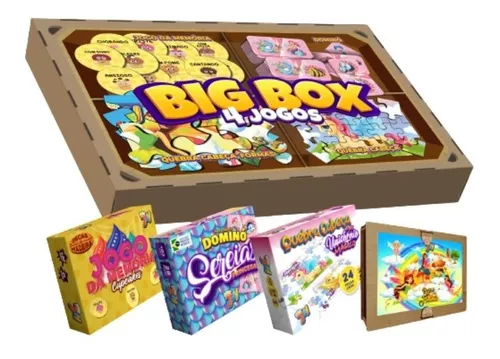 Jogo Infantil Big Box 4 Jogos Educativo Peças Grande Madeira