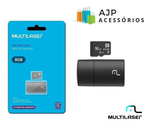 Imagem 2 de 4 de Cartão De Memória Pendrive Usb 2.0 2 Em 1 C/ 8gb - Mc161
