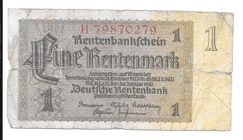 Liquido Billete De Alemania 1 Rentenmark 1937