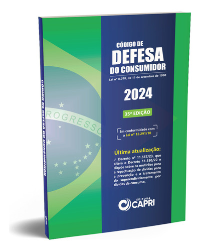 Livro Físico Código De Defesa Do Consumidor 2024 + Placa Adesiva - Editora Capri
