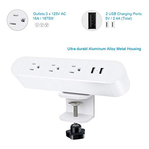 Tira De Enchufe De Escritorio 3 Tomas Y 2 Puertos Usb, ...