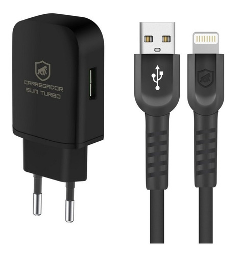 Kit Carregador E Cabo Turbo iPhone X E Xs - Gorila Shield Cor Preto