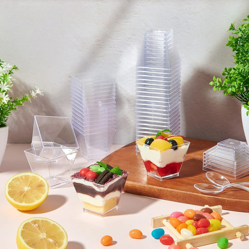 Mini Tazas Reposteria Postre Con Cucharas 100pzs Color Transparente