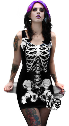 Vestido Tirante - Esqueleto  Huesos Terror  Tallas Extra