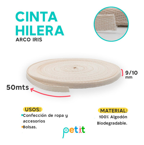 Cinta Hilera Liviana 9/10mm X50m Crudo Marca Arco Iris