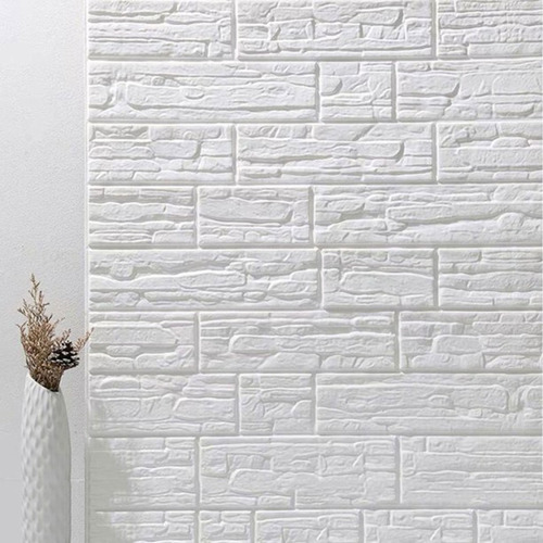 Imagen 2 de 6 de Placa De Pared Autoadhesivo Símil Piedra Blanco Revestir