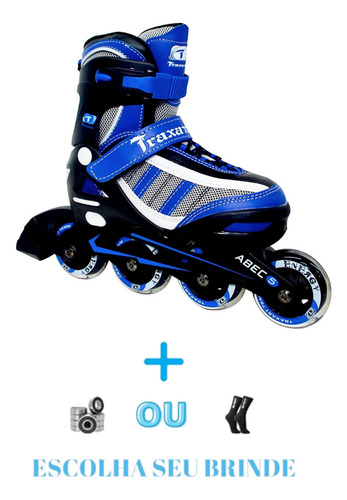 Patins Inline Juvenil Traxart Energy Azul Ajustavel Abec 5