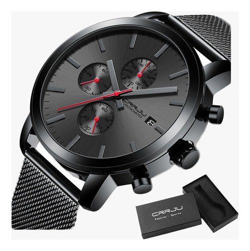 Relojes con calendario Crrju Business Mesh Belt para hombre, color de fondo rojo
