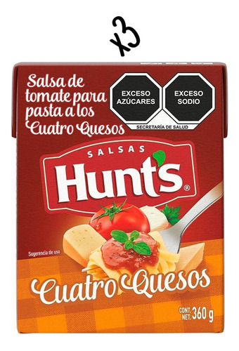 3 Salsas Para Pasta Hunts Cuatro Quesos 360 Gr