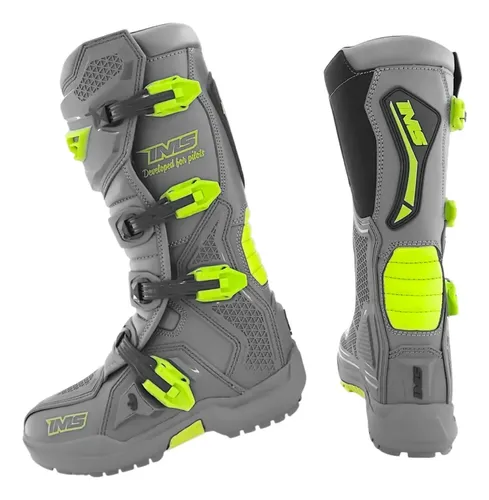 Bota Ims Robust Injetada Cinza Flúor Motocross Trilha Enduro