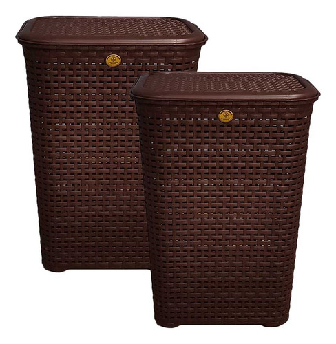4 Cestos Canasta Organizador Ropa Tapa Rattan Color Chocolate
