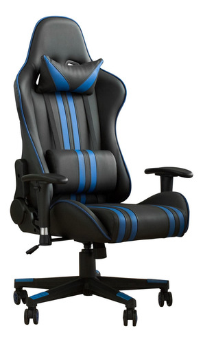 Imagen 1 de 3 de Silla de escritorio Tisera F01 gamer ergonómica  negra y azul con tapizado de cuero sintético