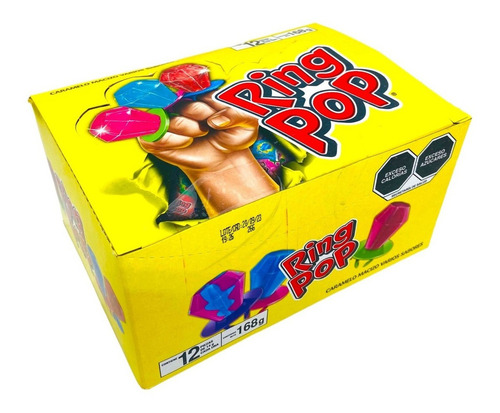 Caramelo Macizo Ring Pop 12pz En Forma De Anillo