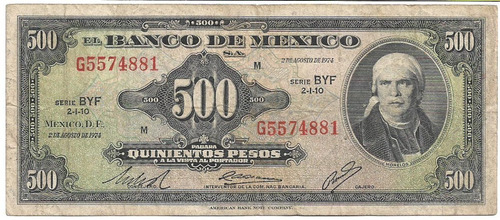 Mexico 500 Pesos 1974 Pick 51 Usado