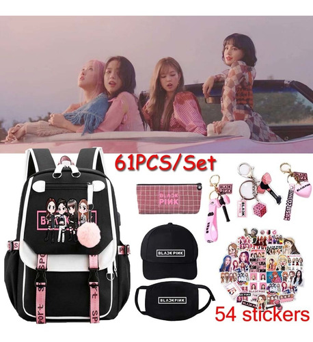 Para Blackpink Mochila Escolar+máscara+tapa+llavero 61 Pieza