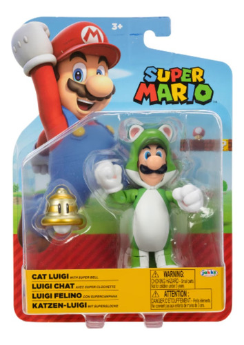 Figura Super Mario Luigi Cat Articulada 10 Cm Jakks Original