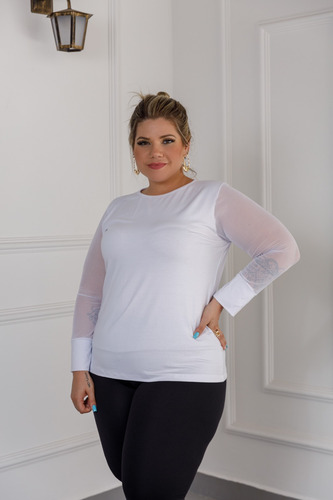 Blusa Manga Longa Tule Plus Size Mazal