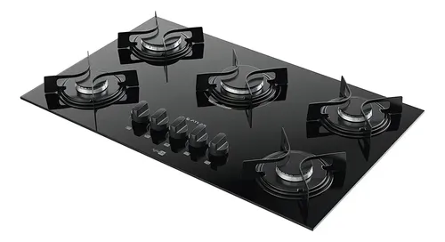 Cooktop 5 Bocas Atlas Agile Up Preto Com Mesa de Vidro e Mega Chama