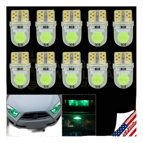 10pcs Verde T10 Cuña Cob Led Bombillas Matrícula W5w De Luz 